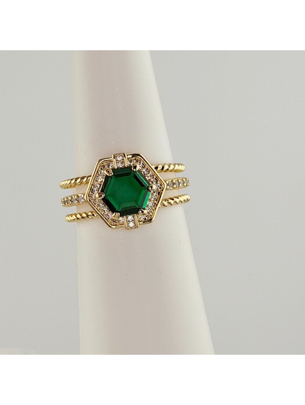 Bomb Party May Sz 9 "The Corinne Ring" RG82542 Lab Created Emerald Yellow Gold